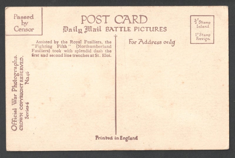 WW1 DAILY MAIL BATTLE PICTURE "NORTHUMBERLAND FUSILIERS" POSTCARD NO 46. Carousel 2