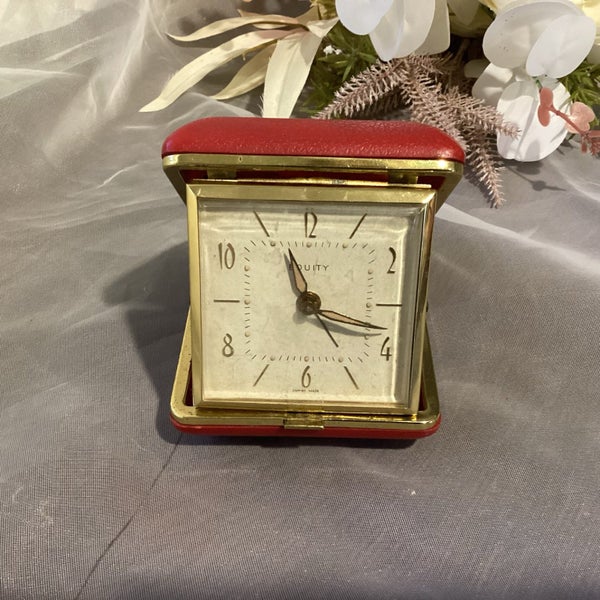Vintage Equity travelling alarm clock winding action working Carousel 1