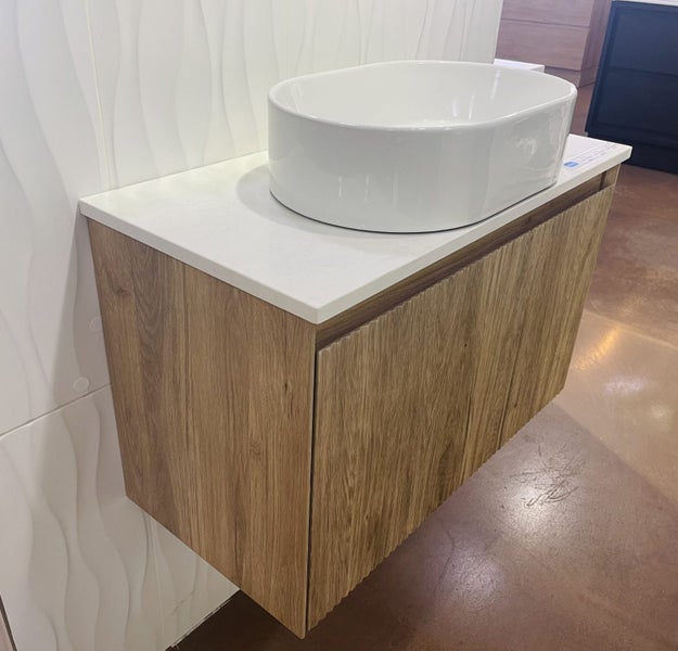 SLIM Wall Hung Plywood Vanity with sit on top basin on benchtop 750Wx370Dx580H Carousel 1