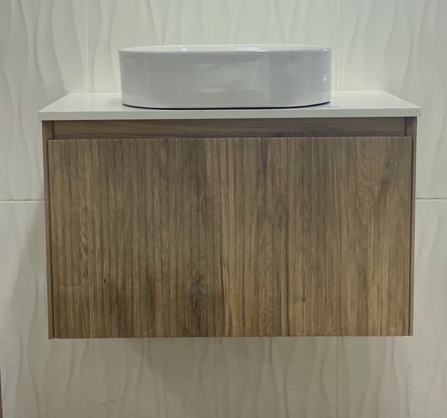 SLIM Wall Hung Plywood Vanity with sit on top basin on benchtop 750Wx370Dx580H Carousel 2