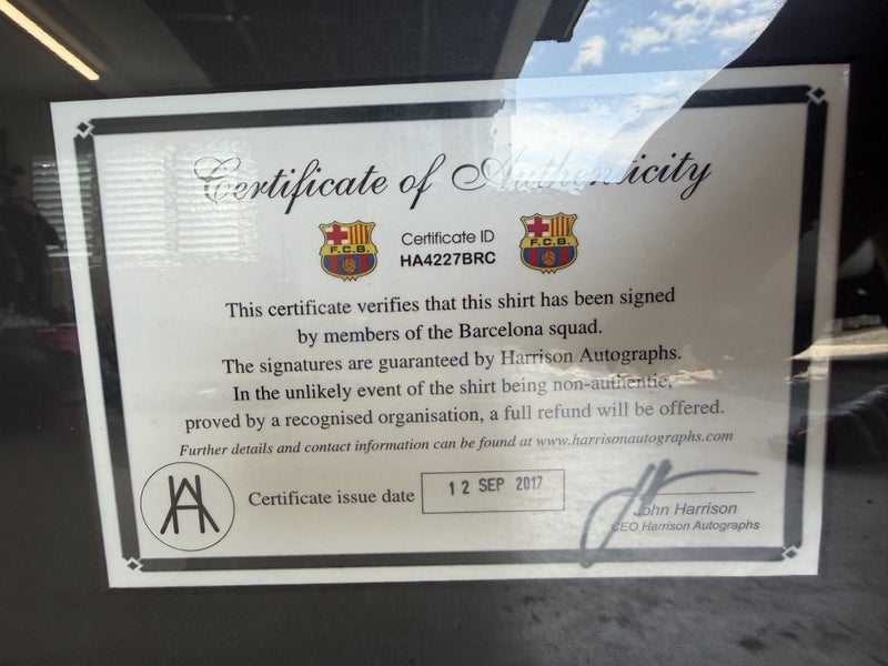 $1 RESERVE Framed 2017–18 FC Barcelona Jersey – Messi Iniesta Suárez + Squad Carousel 2