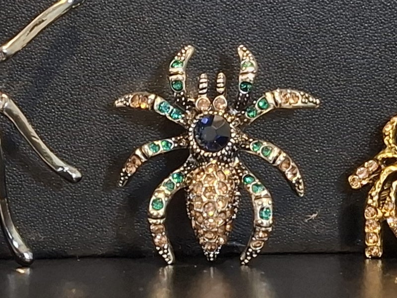 $1R: Exotic 3 Crystal Spiders Brooches + 2 Certified Möbius strip couple rings Carousel 1
