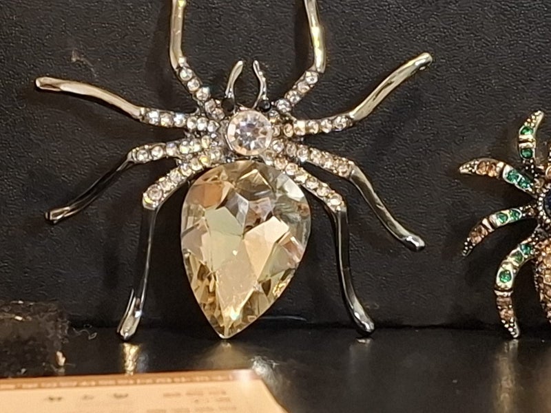 $1R: Exotic 3 Crystal Spiders Brooches + 2 Certified Möbius strip couple rings Carousel 2