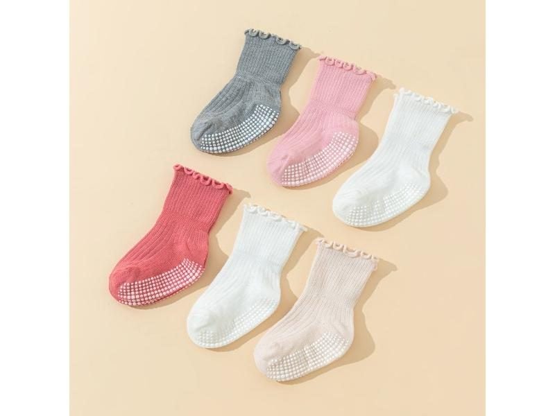 Girls Toddler Cotton Anti-Slip Dot Gel Socks 6 Pairs Carousel 1