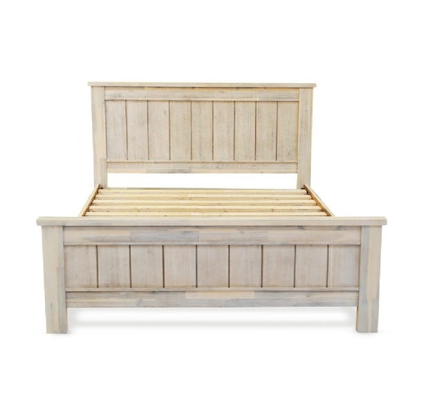 QUEEN BED FRAME - BERLIN - WHITE WASH SOLID ACACIA HARDWOOD Carousel 2