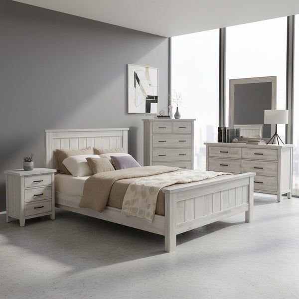 QUEEN BED FRAME - BERLIN - WHITE WASH SOLID ACACIA HARDWOOD Carousel 6