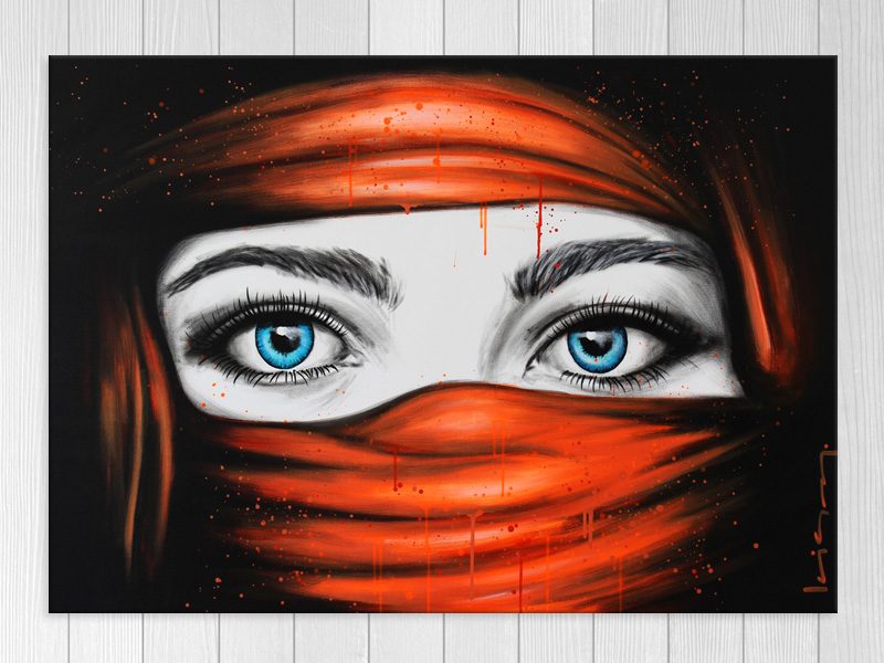 Big Blue Eyes - Pop Art - Woman - Red - Graffiti - Artwork Carousel 1