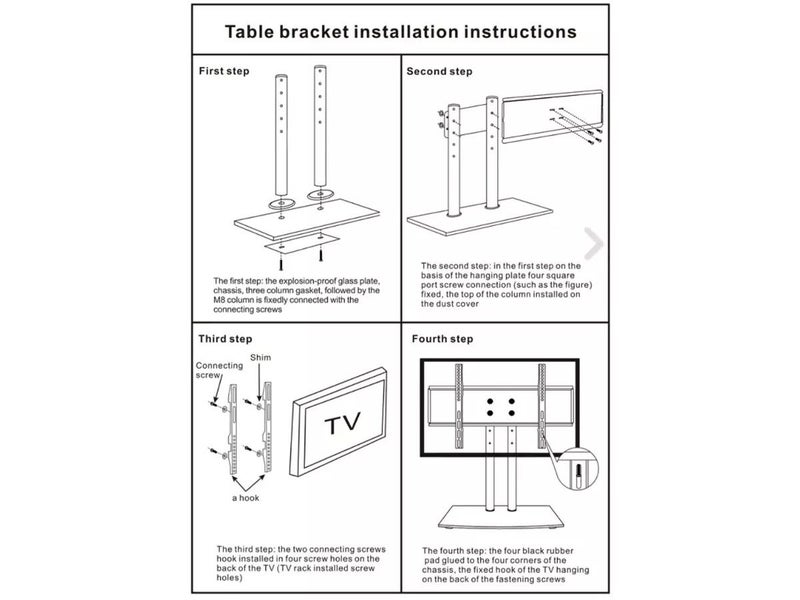 TV Stand Bracket 42–70" Adjustable Steel Mount w/ Glass Base 60kg Carousel 10