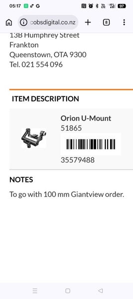 Orion binocular U mount65751089583362111