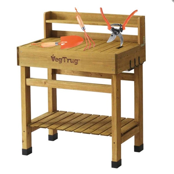 Potting Table with Free Garden Tool Set, Tray & Hooks - Natural Carousel 1