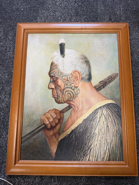 Framed Portrait Print of Maori Warrior – Traditional Ta Moko – 37cm x 47cm Carousel 1