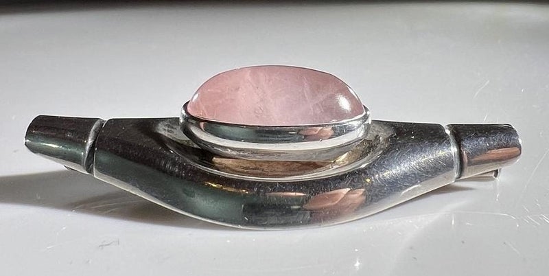 MARCH SALE>> Elis Kauppi, Kupittaan Kulta Sterling /Rose Quartz Brooch (FINLAND) Carousel 2