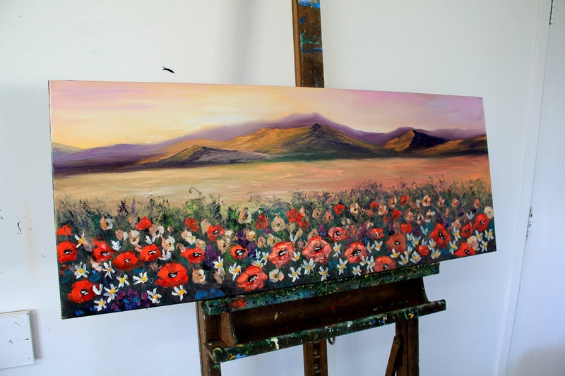 Large 100x40cm Contemporary Painting Happy poppies Perfect for Above Bed/Sofa Carousel 1
