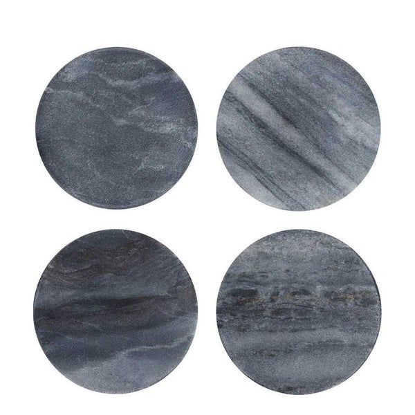 Florabelle Graze Round Marble Coaster Set Grey 4pce Carousel 1