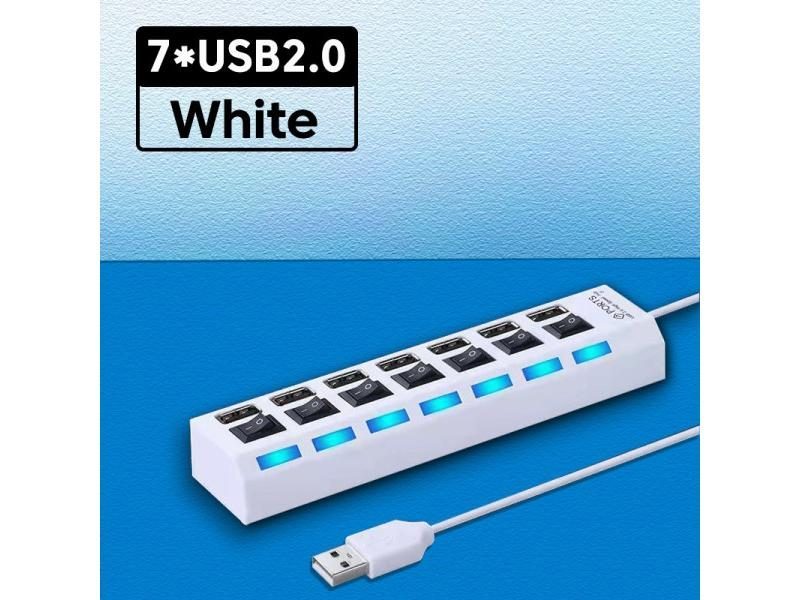 USB 2.0 Hub Multi USB Splitter Ports Hub Use Power Adapter4/ 7 Port Multiple Carousel 1