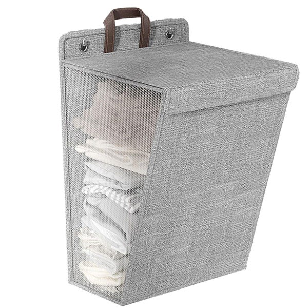 Foldable Laundry Basket Wall Mounted Clothes Storage Household Organizer Grey Carousel 1