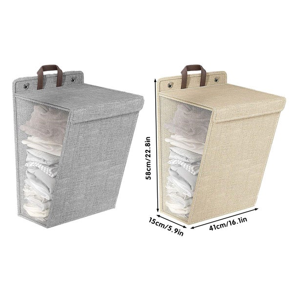 Foldable Laundry Basket Wall Mounted Clothes Storage Household Organizer Grey Carousel 2