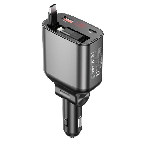 Choetech Tc0033 105W Usb C+Usb A Fast Car Charger With Stretchable Lightning Cab Carousel 1
