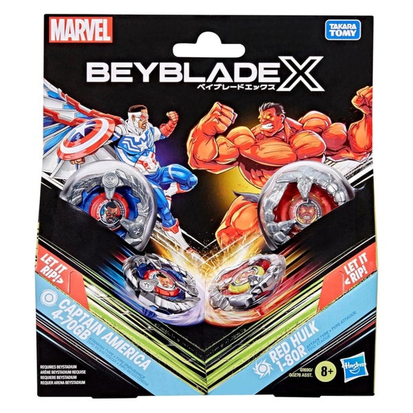 Beyblade X: Marvel Collab Pack - Captain America 4-70GB vs. Red Hulk 1-80R Carousel 1