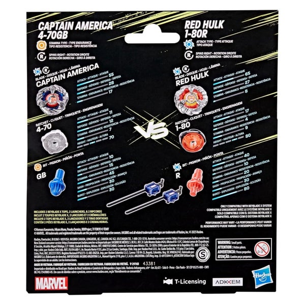 Beyblade X: Marvel Collab Pack - Captain America 4-70GB vs. Red Hulk 1-80R Carousel 4