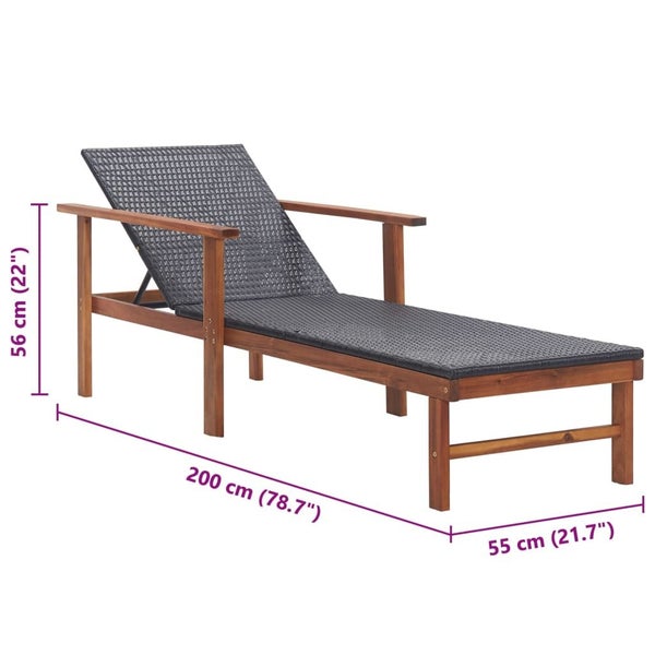 Vidaxl Sun Lounger Poly Rattan And Solid Acacia Wood Black Carousel 2