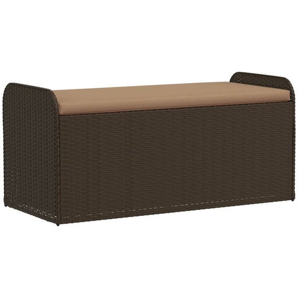 Vidaxl Storage Bench With Cushion Brown 115X51x52 Cm Poly Rattan Carousel 1