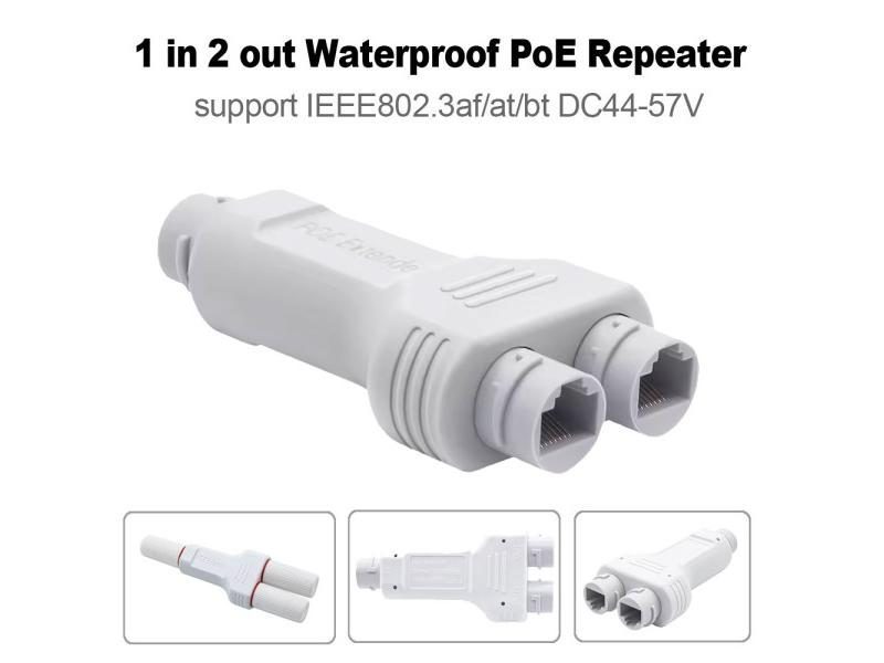 2 Port Waterproof POE Repeater IP66 10/100Mbps 1 To 2 PoE Extender With Carousel 1