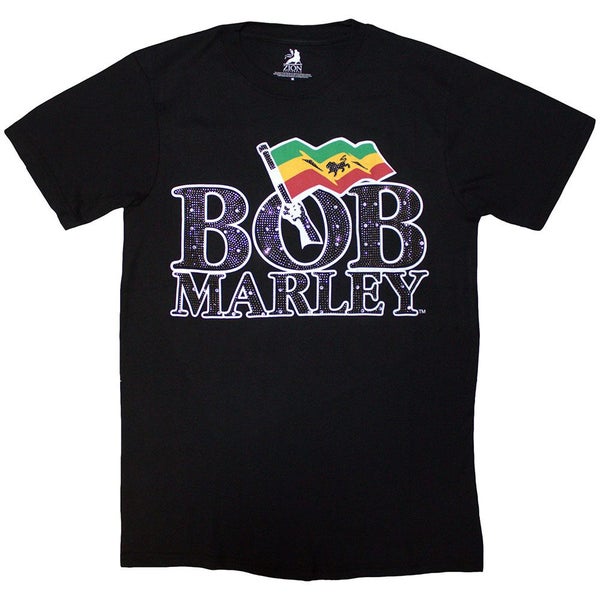 Bob Marley T Shirt Diamante Flag Logo new Official Unisex Black Carousel 2