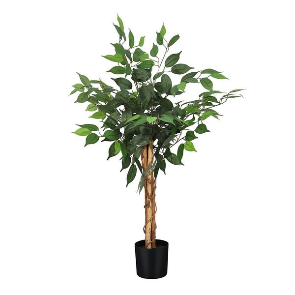 Lambu 90cm Artificial Ficus Tree Tropical Fake Plants Green Natural Wood Trunk Carousel 1