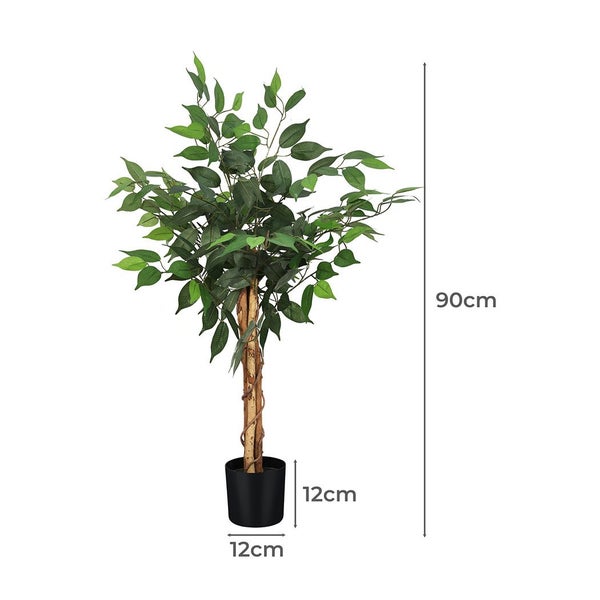 Lambu 90cm Artificial Ficus Tree Tropical Fake Plants Green Natural Wood Trunk Carousel 2