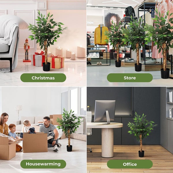 Lambu 90cm Artificial Ficus Tree Tropical Fake Plants Green Natural Wood Trunk Carousel 9