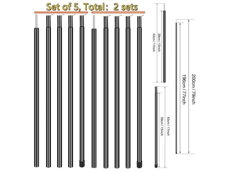 Set Of 2 Tent Tarp Poles Universal Telescopic Adjustable Aluminium Camping Carousel 1