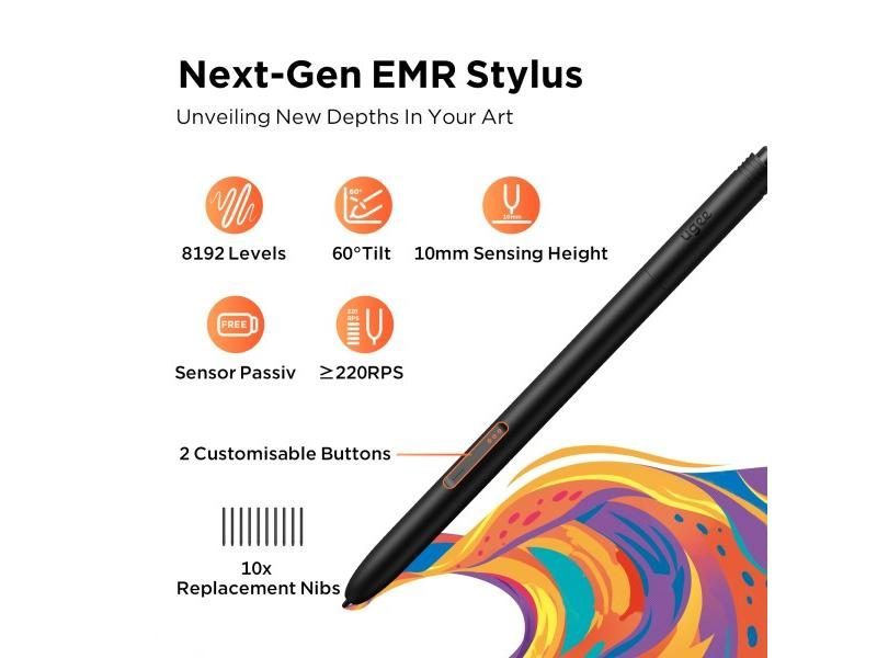 UGEE M908 Graphics Drawing Tablet 10 Inch 8 Hot Keys Scroll Wheel 16K Levels Carousel 1