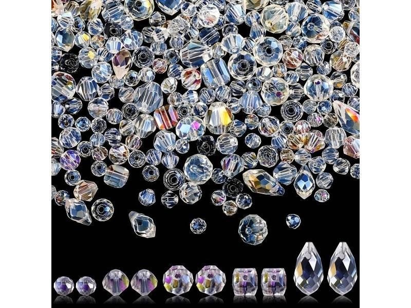 300pcs Crystal Glass Beads Mixed Crystal Glass Beads Various Crystal Beads Bulk Carousel 1
