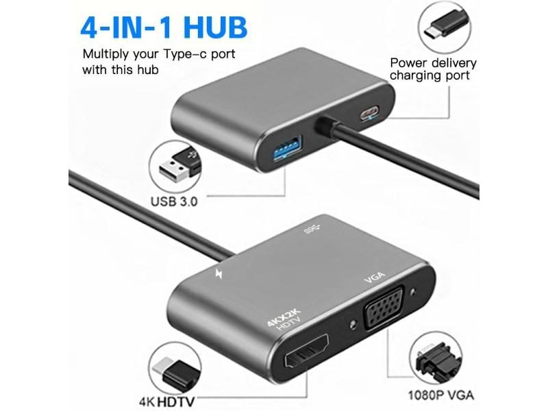 4-in-1 Type C Adapter Hub To HDTV VGA USB 3.0 Digital AV Multiport Adapter With Carousel 1