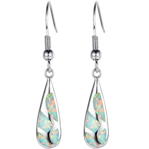 925 Sterling Silver Opal Drop Earrings "Leland" (White) Carousel 1