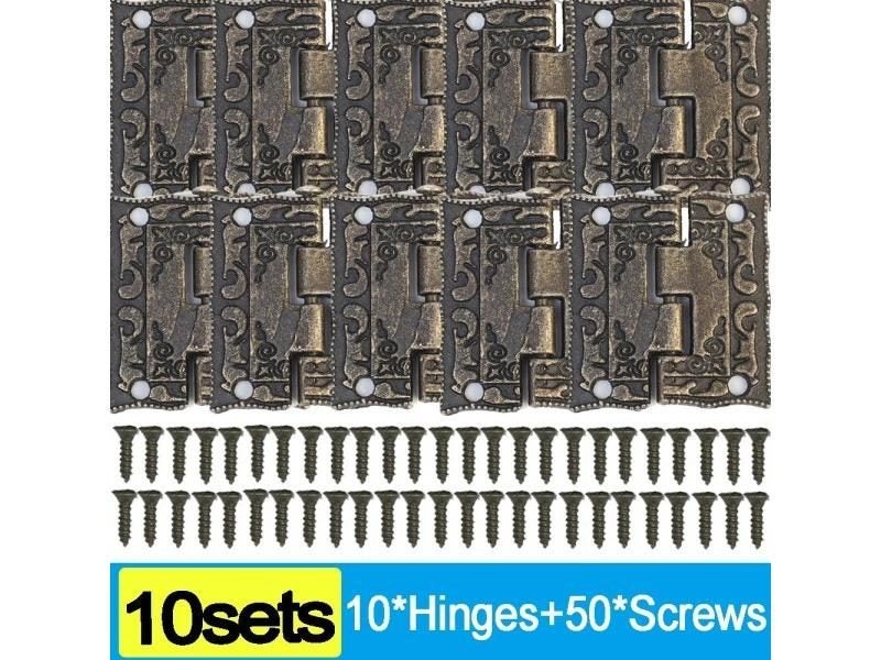 20/1Sets Antique Bronze Hinges Vintage Cupboard Cabinet Fitting With Screws Carousel 1