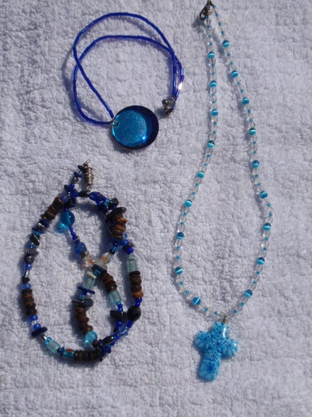 3 x Vintage Blue stone & CZ necklaces - stunning! Carousel 1