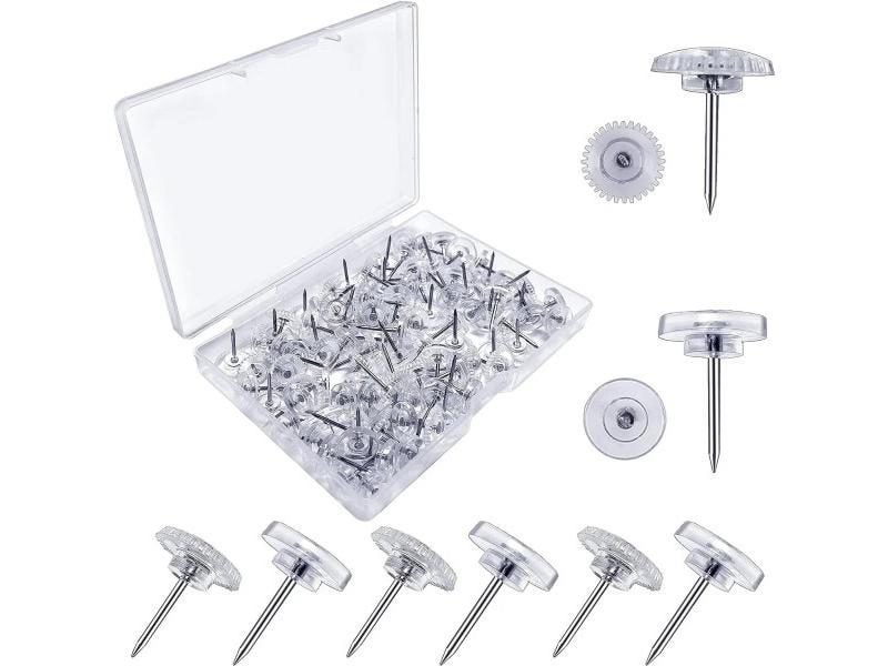 100Pcs Clear Thumb Tacks For Wall Hangings Plastic Gear Push Pins Count Cork Carousel 1