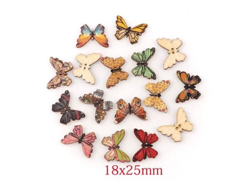 50PC 2 Holes 3 Size Colorful Butterfly Wooden Buttons Fit Sewing And Carousel 1