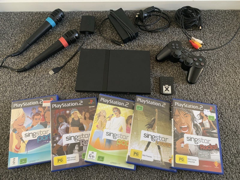 PS2 / PlayStation 2 Console / Singstar Microphones / Games x5 Carousel 1