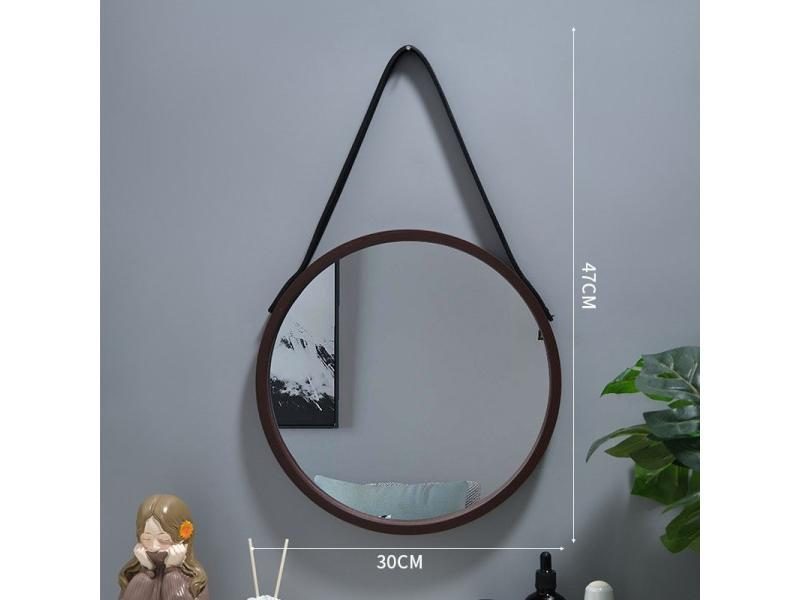 Perforation-free Vanity Mirror Wall-mounted Round Thickened Wooden Border Carousel 1