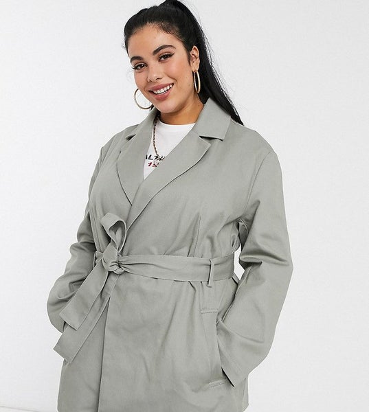 ASOS Grey Canvas Belted Jacket ~ Size 24-26 Carousel 1
