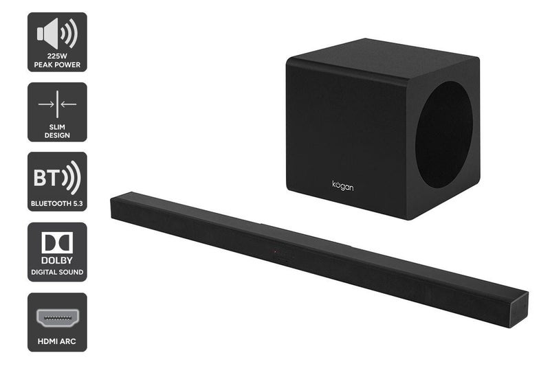 Kogan 2.1 Channel 225W Dolby Slim Soundbar with Wireless Subwoofer Carousel 1