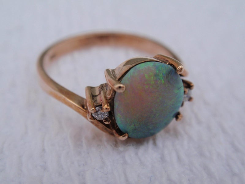 9 ct Gold Solid Australian Black Opal Diamond ring Carousel 2