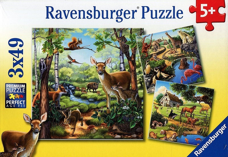 Ravensburger Puzzle 3x49pc - Forest Zoo and Pets Carousel 1