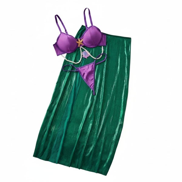 Cute Girl Sweet and Sexy Beaded Chain Strap Forked Long Skirt Separated Lingerie Carousel 1