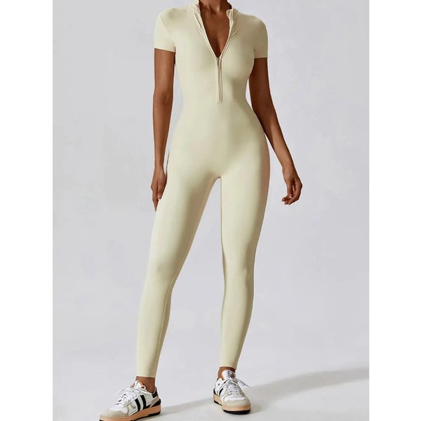 Half Zip Short Sleeve Active Jumpsuit Carousel 1