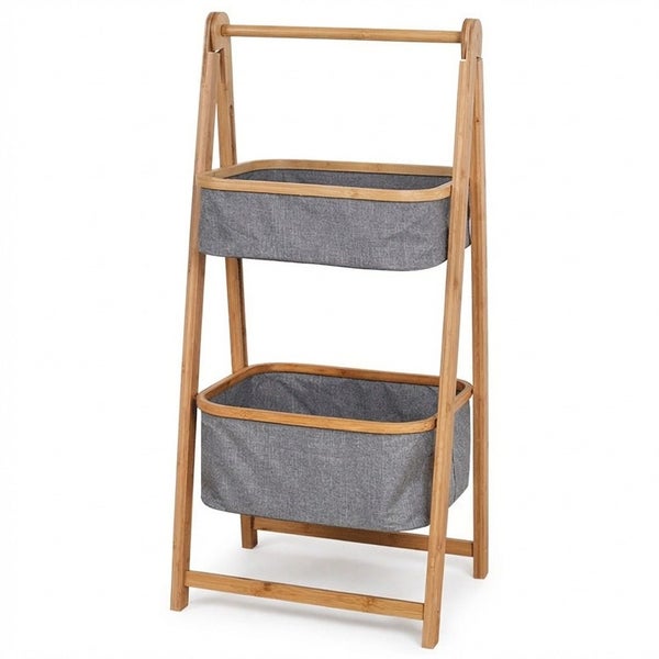 Natural Bamboo 2-Tier Laundry Basket Rack - Brand New NZ Stock Carousel 1