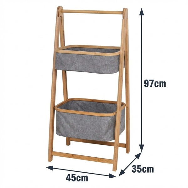 Natural Bamboo 2-Tier Laundry Basket Rack - Brand New NZ Stock Carousel 2